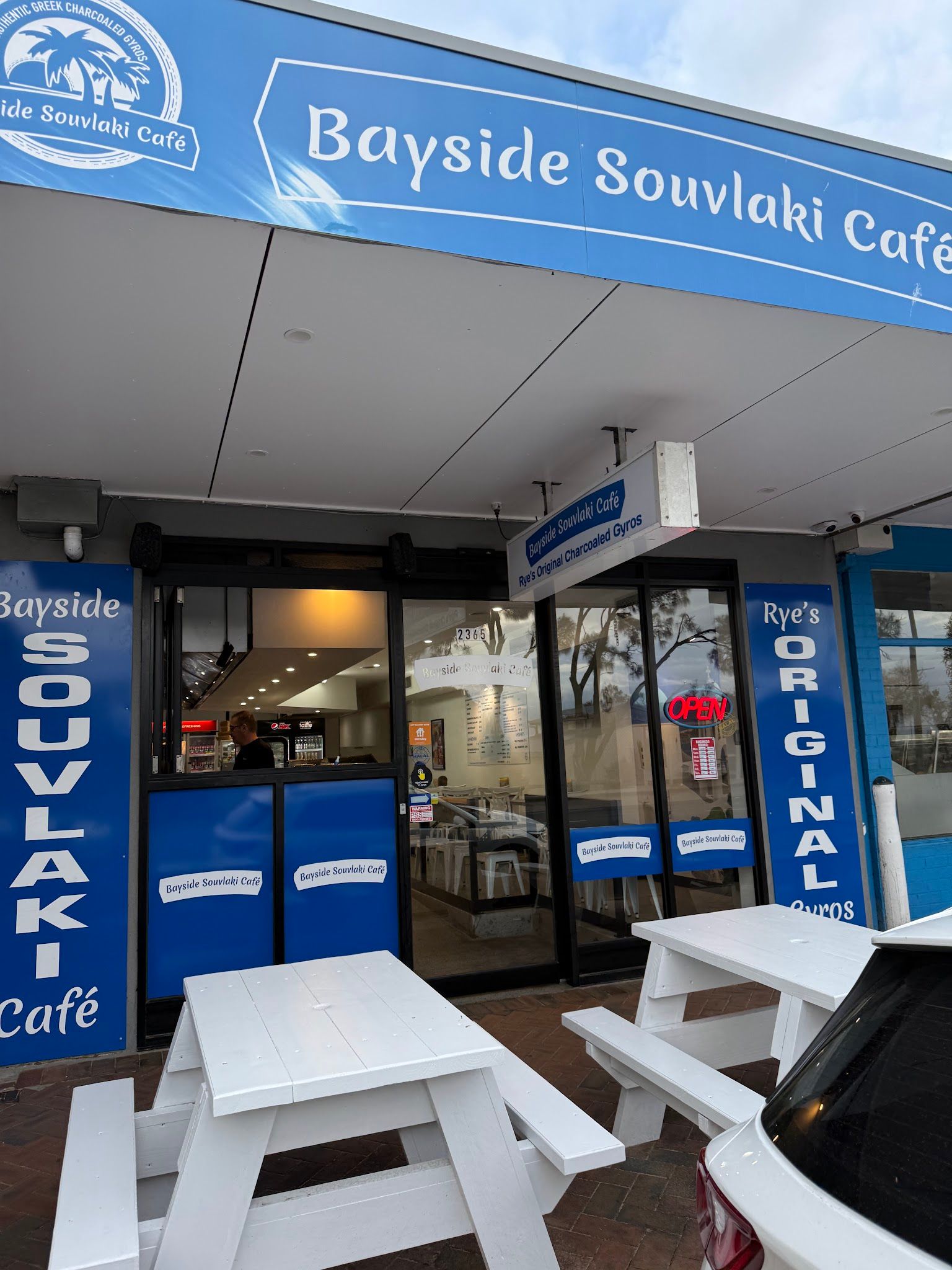 Inside the charcoal grill kitchen at Bayside Souvlaki Cafe